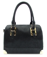 Black satchel handbag with animal print trim