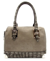 Stone satchel handbag with animal print trim