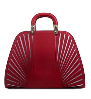 Red bowling style textured handbag