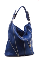 Blue hobo handbag with zipper trim