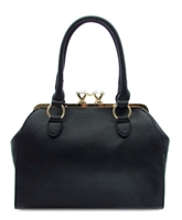 Black satchel handbag with diamond like closure