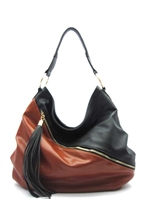Black and brown hobo handbag with tassel