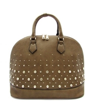Brown bowling style handbag with rhinestones