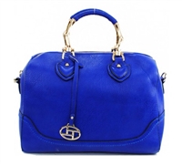 Blue barrel satchel with longer strap included