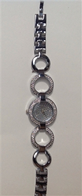 Silver tone watch with crystal embellishment
