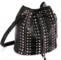 Bucket handbag with rivet chain design