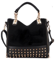 Black tote handbag with studs